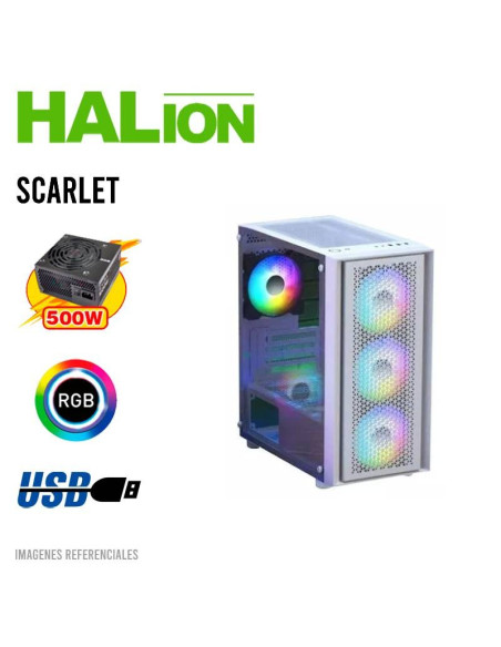 CASE GAMER HALION SCARLET 500W | VIDRIO TEMPLADO | LED-RGB