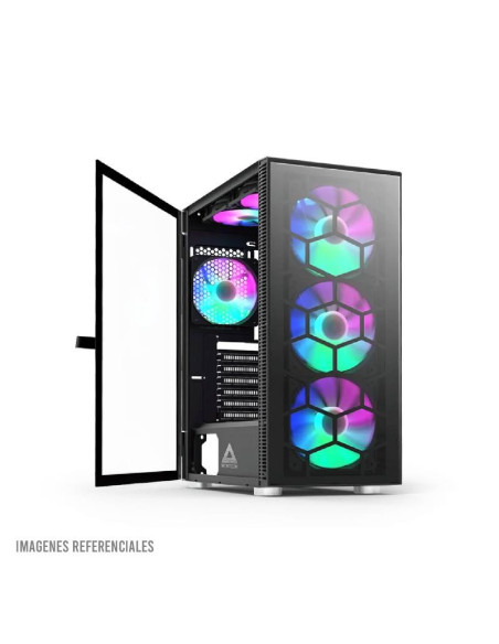 CASE MONTECH X3 GLASS BLACK S/FUENTE|VIDRIO TEMPLADO|LED-RGB|NEGRO