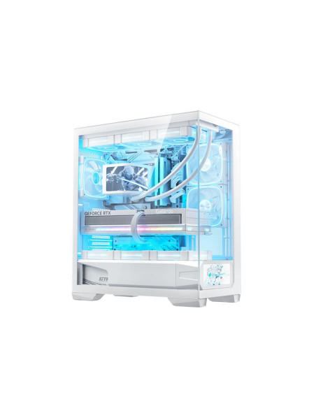 CASE GAMER THUNDEROBOT BLACKWARRIOR WHITE ( GQX25AWS ) | VIDRIO TEMPLADO MAGNETICO|PANTALLA LCD + 4 COOLER