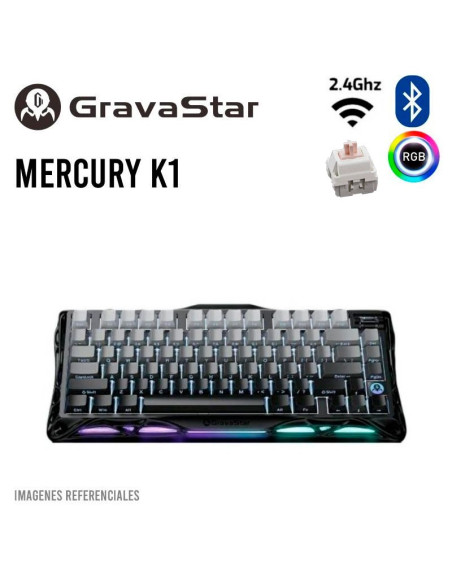 TECLADO GAMER GRAVASTAR MERCURY K1 ( GSK1-GBLK ) WIRELESS - BT - WIRED | SWITCH KAILH CHERRY PINK LINEAR | LED-RGB