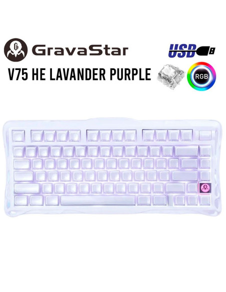 TECLADO GAMER GRAVASTAR V75 HE LAVENDER PURPLE (GSV75-PL) CABLEADO| SWITCH HALL EFFECT| LED-RGB