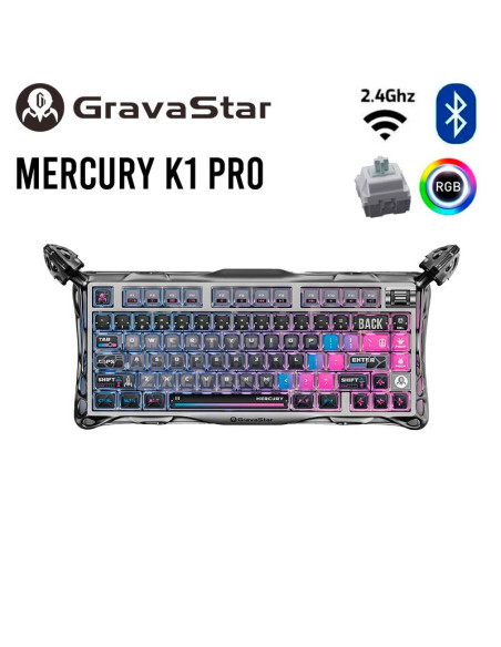 TECLADO GAMER GRAVASTAR MERCURY K1 PRO CYBERPUNK EDICION ESPECIAL ( GSK1PRO-CBLK) WIRELESS| MECANICO| LED-RGB