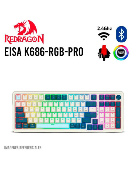 TECLADO GAMER REDRAGON EISA PRO ( K686WB-RGB-PRO ) SWITCH RED | WIRED - WIRELESS - BT | LED-RGB