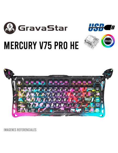 TECLADO GAMER GRAVASTAR MERCURY V75 PRO HE NEON GRAFFITI (GSV75PRO-CG-BLK) MECANICO| SWITCH GATERON MAGNETIC JADE| LED-RGB