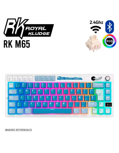 TECLADO GAMER ROYAL KLUDGE ( RK M65 ) OCEAN BLUE | TRI-MODES WIRELESS - BT - USB | CREAM SWITCH | LED-RGB