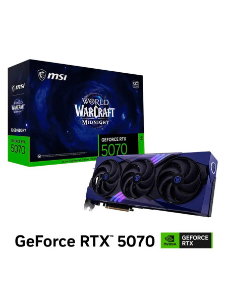 TARJETA DE VIDEO MSI GEFORCE RTX 5070 12GB WORLD OF WARCRAFT MIDNIGHT VOID EDITION OC GDDR7 (G507012WMVEC)192BIT