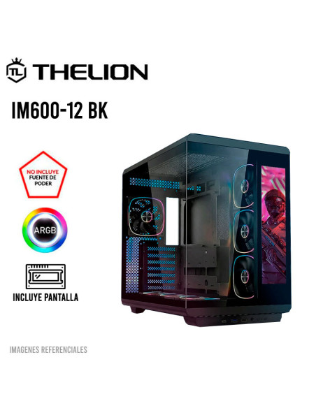 CASE GAMER THELION (IM600-12 BK)| S/FUENTE| VIDRIO TEMPLADO |12" LCD |7 FAN ARGB