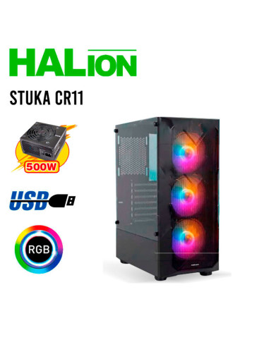 CASE GAMER HALION STUKA CR11 500W LED VIDRIO...