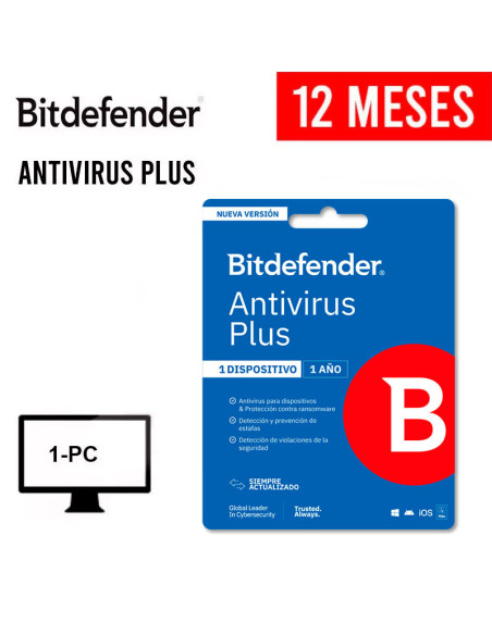 ANTIVIRUS BITDEFENDER 1 PC PLUS ( B11010061 ) BLISTER | 12 MESES