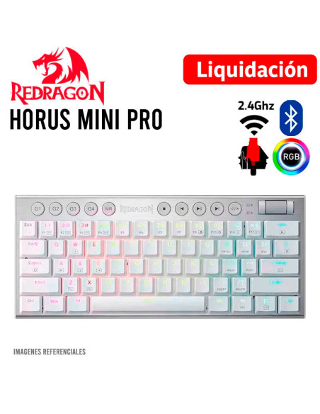 TECLADO GAMER REDRAGON HORUS MINI PRO WHITE ( K632W-RGB-PRO RED ) SWITCH RED | WIRELESS - BT | LED-RGB