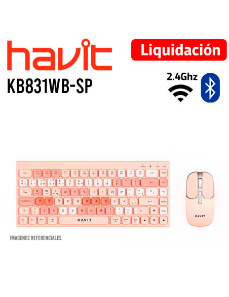 KIT TECLADO Y MOUSE HAVIT (KB831WB-SP) ROSA|WIRELESS+BT| TECLADO + MOUSE