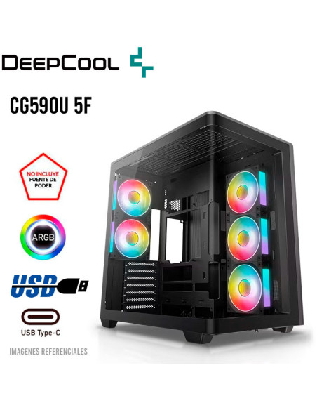 CASE DEEPCOOL CG590U 5F (R-CG590U-BKAGA5-G) VIDRIO TEMPLADO CURVO| S/FUENTE| 5 LED-ARGB