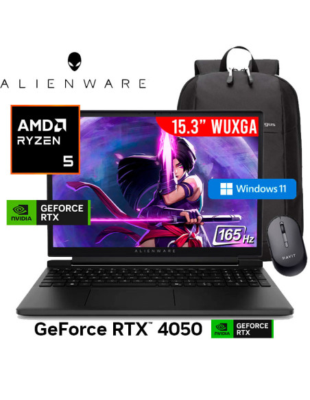 LAPTOP GAMER DELL ALIENWARE DA15265 AURORA GAMING RYZEN 5 220 16GB DDR5 512GB SSD GEFORCE RTX 4050 6GB 15.3 WUXGA 165HZ WINDOWS