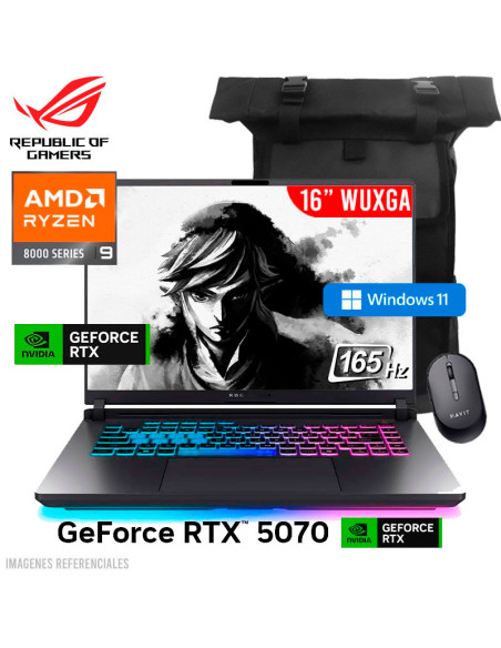LAPTOP GAMER ASUS ROG STRIX G16 G614PP-WH94 RYZEN 9-8940HX 16GB 1TB SSD GEFORCE RTX 5070 8GB 16 WUXGA 165HZ WINDOWS 11