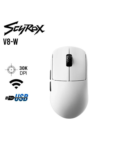 MOUSE GAMER SCYROX V8 ( V8-W ) WIRELESS - USB-C | 30K DPI | SENSOR PAW3950 | SWITCH KAILH | WHITE