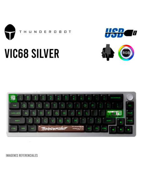 TECLADO GAMER THUNDEROBOT ( VIC68 ) SILVER MAGNETICO | SWITCH GATERON PRO SILVER | LED-RGB