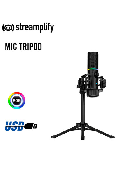 MICROFONO STREAMPLIFY MIC-48-RGB-TP-BK SOPORTE TRIPODE