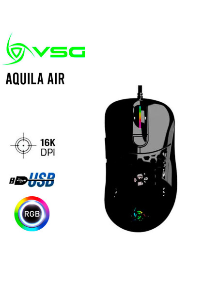 MOUSE VSG AQUILA AIR BLACK BRILLANTE ( VG-M550-BLK-GLO ) GAMING | 16K DPI | SENSOR PMW3389 | LED-RGB