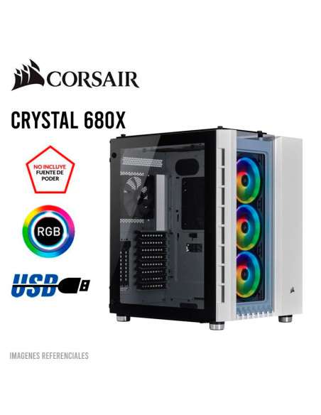 CASE CORSAIR CRYSTAL 680X WHITE ( CC-9011169-WW ) SIN FUENTE | VIDRIO TEMPLADO | LED-RGB