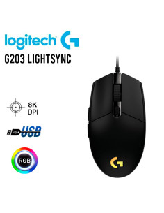 MOUSE GAMER LOGITECH G203 BLACK LIGHTSYNC (910-005790)...