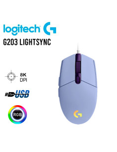 MOUSE GAMER LOGITECH G203 LILA LIGHTSYNC (910-005851)...
