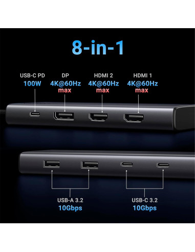 HUB USB-C UGREEN CM639 8 EN 1 ( 35625 ) 2 HDMI...
