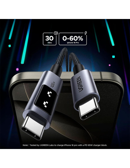 CABLE UGREEN ROBOT L509 ( 35513 ) 100W - 5A | 3 METROS | USB-C A USB-C