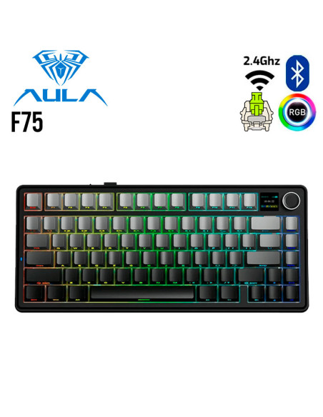 TECLADO GAMER AULA F75 ( F75-SP ) WIRED - WIRELESS - BT | BLACK/GRADIENT GREY | SWITCH REAPER | LED-RGB