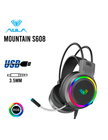 AUDIFONO GAMER AULA MOUNTAIN ( S608 ) BLACK | LED-RGB