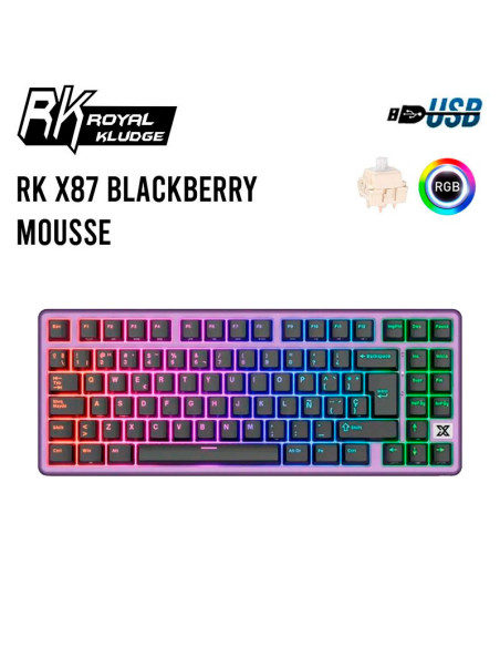TECLADO GAMER ROYAL KLUDGE (RK X87) BLACKBERRY MOUSSE| CREAMY SWITCH| CABLEADO| LED-RGB