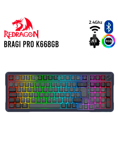TECLADO GAMER REDRAGON BRAGI PRO (K688GB-RGB-PRO) WIRED - BT - WIRELESS | SWITCH RPC LINEAR | LED-RGB
