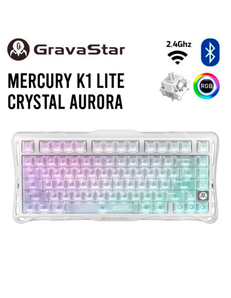 TECLADO GAMER GRAVASTAR MERCURY K1 LITE CRYSTAL AURORA (GSK1LITE-XTAL-AURORA) WIRELESS| SWITCH BSUN LINEAR| LED-RGB