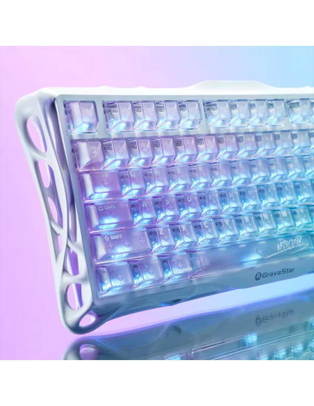 TECLADO GAMER GRAVASTAR MERCURY K1 LITE CRYSTAL AURORA (GSK1LITE-XTAL-AURORA) WIRELESS| SWITCH BSUN LINEAR| LED-RGB