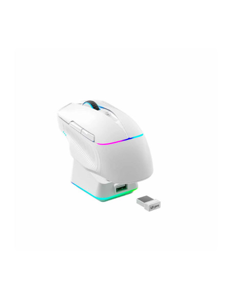 MOUSE GAMER MACHENIKE L8 PRO WHITE ( L8 PRO ) SENSOR PAW3395 | WIRED - WIRELESS 2.4GHZ + BASE DE CARGA | LED-RGB