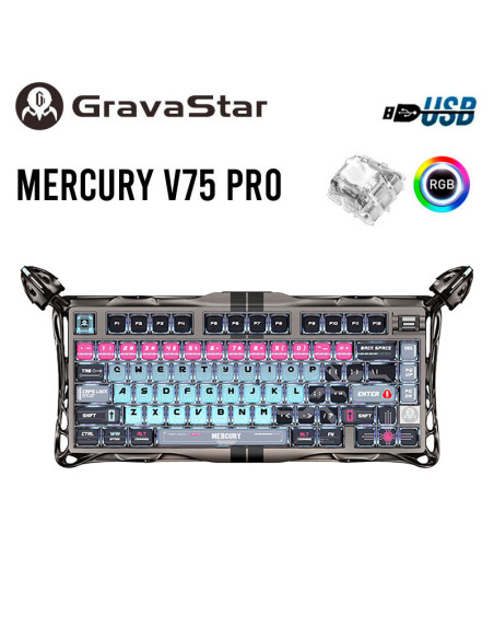 TECLADO GAMER GRAVASTAR MERCURY V75 PRO HE CYBERPUNK (GSV75PRO-RM-EGRY) SWITCH HALL EFFECT| LED-RGB