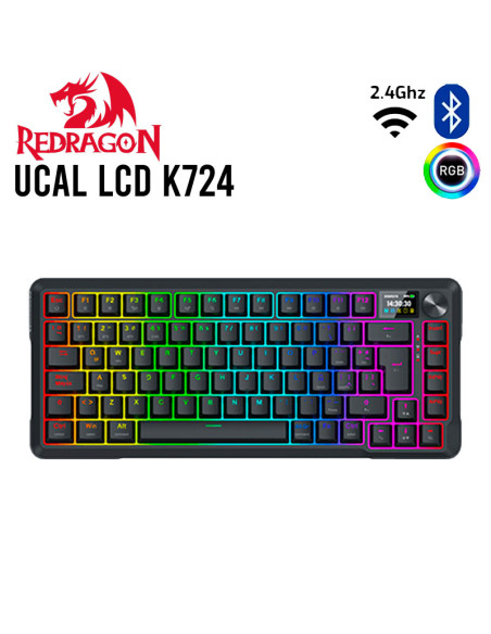 TECLADO GAMER REDRAGON UCAL LCD PRO (K724RGB-PRO SP) WIRELESS/ BT| SWITCH YORLK LINEAR| LED-RGB