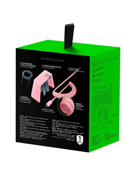 SET DE TECLAS RAZER PBT KEYCAP + CABLE EN ESPIRAL QUARTZ PINK UNIVERSAL USB-C (RC21-01491000-R3M1)