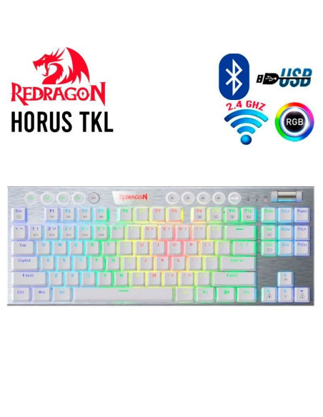 TECLADO GAMER REDRAGON HORUS TKL ( K621W-RGB ) LED-RGB | USB TYPE-C | WIRELESS | SWITCH RED | WHITE