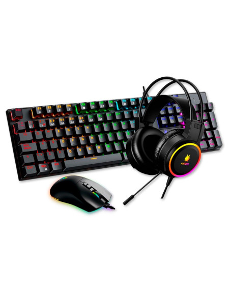 KIT GAMER ANTRYX GC-3100 X3 BLACK ( AGC-3100X3KBL-SP ) TECLADO + MOUSE + AUDIFONO | SWITCH AZUL