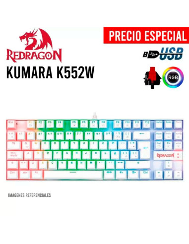 TECLADO GAMER REDRAGON KUMARA WHITE ( K552W-RGB...