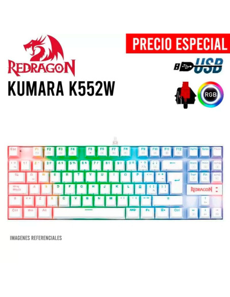 TECLADO GAMER REDRAGON KUMARA WHITE ( K552W-RGB SP ) SWITCH RED | LED-RGB