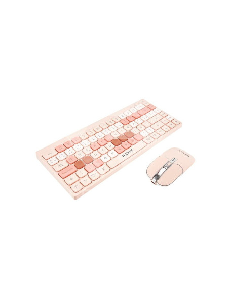 KIT TECLADO Y MOUSE HAVIT (KB831WB-SP) ROSA|WIRELESS+BT| TECLADO + MOUSE