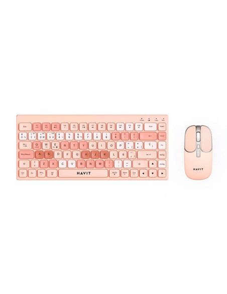 KIT TECLADO Y MOUSE HAVIT (KB831WB-SP) ROSA|WIRELESS+BT| TECLADO + MOUSE