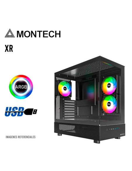 CASE MONTECH XR BLACK ( XR ) S/ FUENTE | VIDRIO TEMPLADO | 3 LED-ARGB