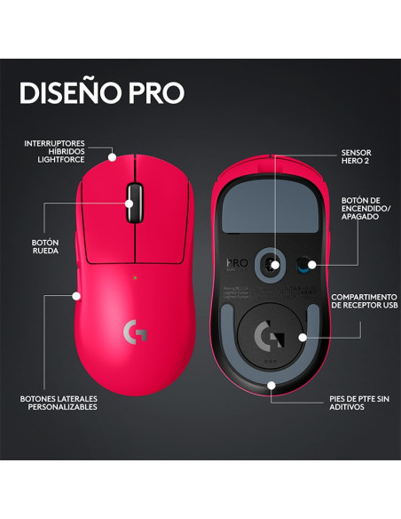 MOUSE GAMER LOGITECH G PRO X SUPERLIGHT 2 MAGENTA ( 910-006795 ) WIRELESS  | LIGHTSPEED | HERO 2