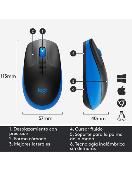 MOUSE LOGITECH M190 (910-005903) WIRELESS FULL-SIZE BLUE