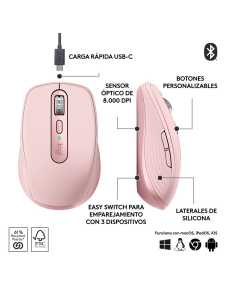 MOUSE LOGITECH MX ANYWHERE 3S ROSE (910-006934) BLUETOOTH