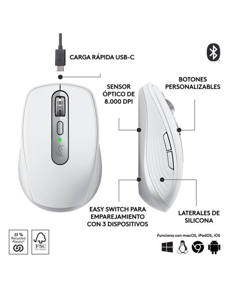MOUSE LOGITECH MX ANYWHERE 3S ( 910-006933 ) BLUETOOTH | PALE GREY