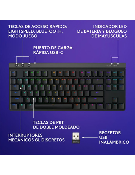TECLADO GAMER LOGITECH G515 LIGHTSPEED TKL ( 920-012423 ) SWITCH TACTILE MECHANICAL | WIRELESS - BT | LED-RGB