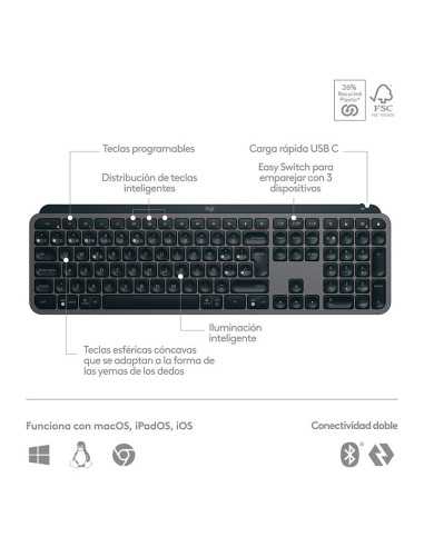 TECLADO LOGITECH MX KEYS S WIRELESS ILLUMINATED...